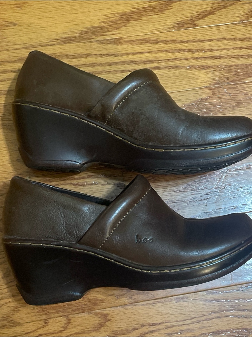 b.o.c. Brown Leather Wedge Clogs